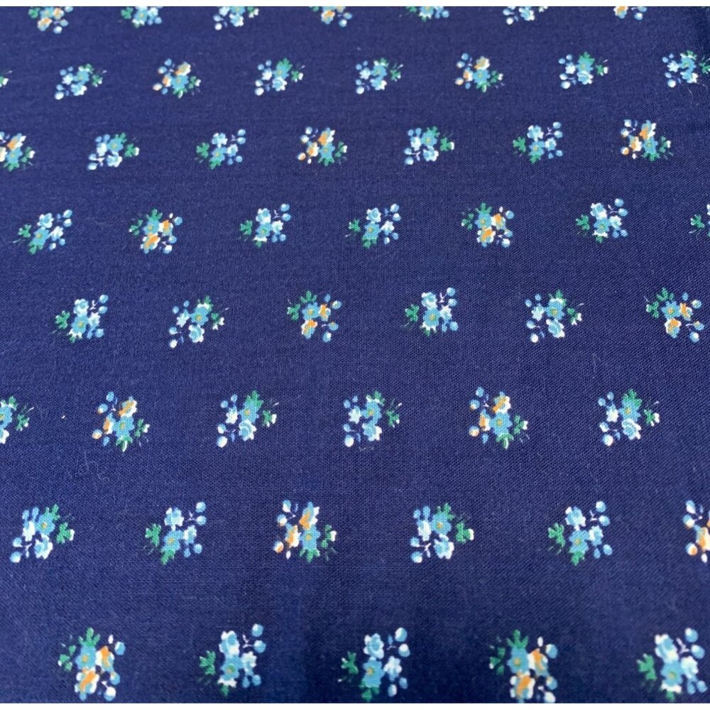 Vintage Cotton Fabric with Blue Floral Pattern 30" x 35"